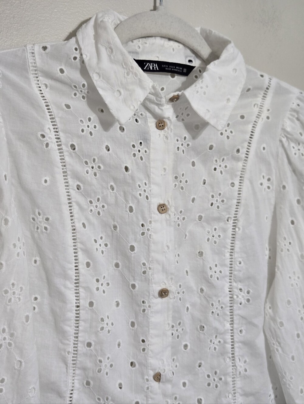 Zara Cutwork Eyelet Embroidered 100% cotton Shirt Button Down S - Picture 4 of 11